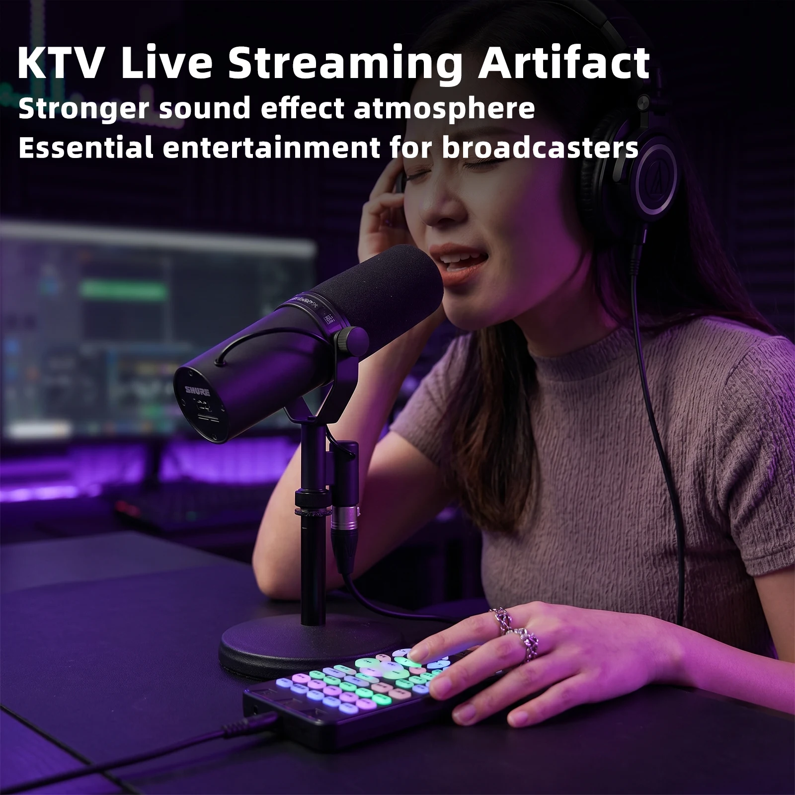 New Recording Mini Sound Card Voice Changer Set Colorful LED Lights Multiple Audio Effect for Live Streaming Computer ﻿