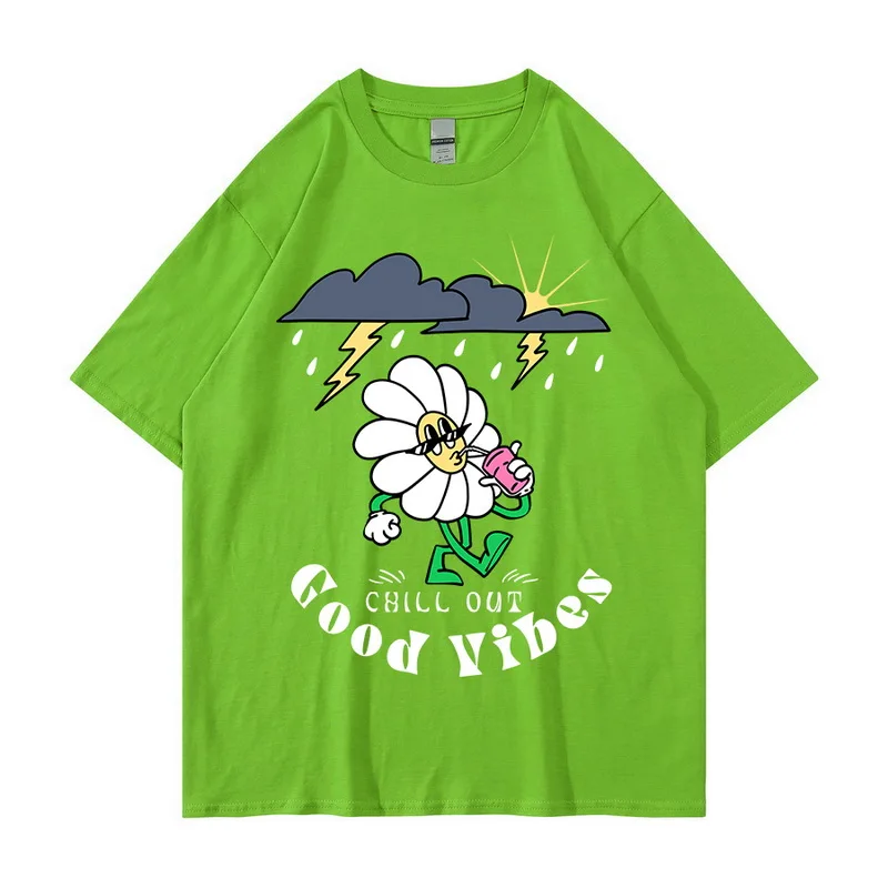 2022 Streetwear Tshirt Hip Hop GOOD VIBES CHILL OUT Print T-shirt Men Harajuku Cotton Loose Summer Short Sleeve Tops Tees