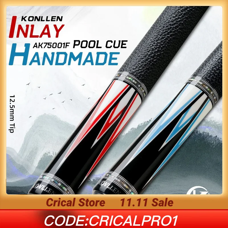 

KONLLEN-Upgrade Carbon Fiber Pool Cue Stick, Real Inlay Billiard Cue, 12.5mm Tip, Low Deflection Technology, Shaft Abalone
