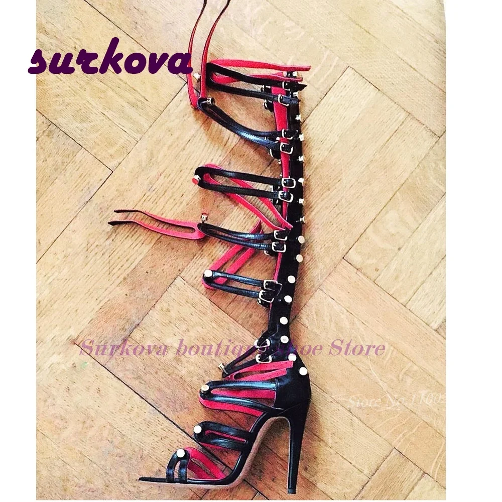 Cut Out Metal Buckle Sandal Boots Gladiator Open Toe Stiletto Heels Pointy Party Runway Shoes Elegant Summer Sexy Shoes Female