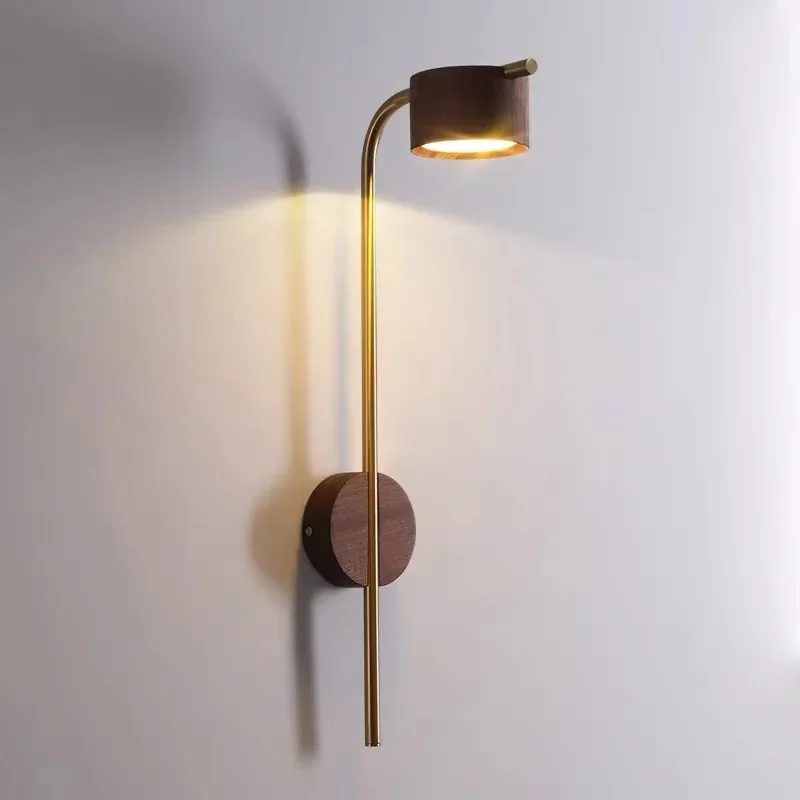 

Wall Lamp Nordic Simple Modern Living Room Wall Light Bulb New Chinese Style Walnut Copper Light Luxury Bedroom Bedside Lamps