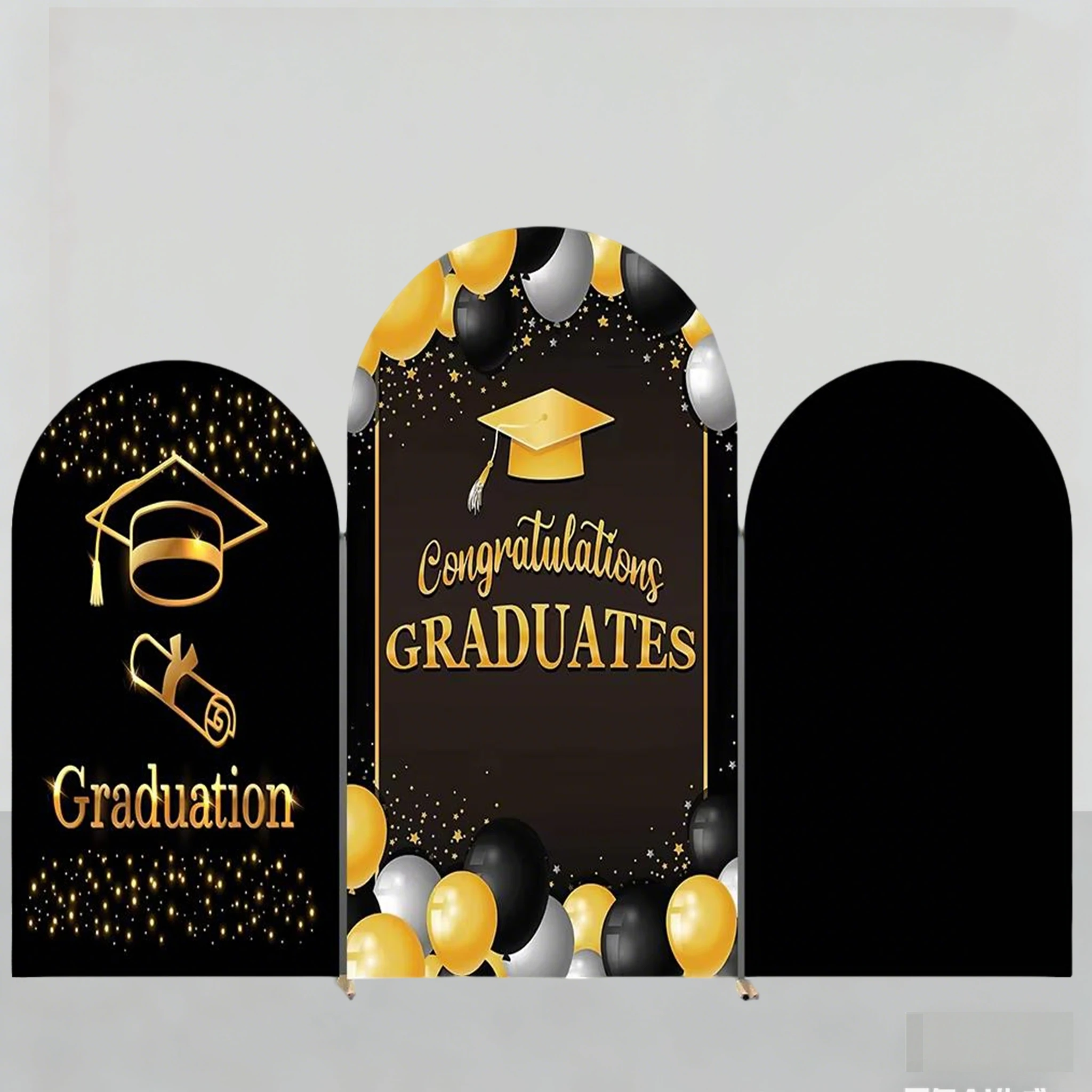 

2026 Graduation Ceremony Arch Background Black Gold Bachelor's Cap School Student Photo Balloon Party Decoration Photo Props