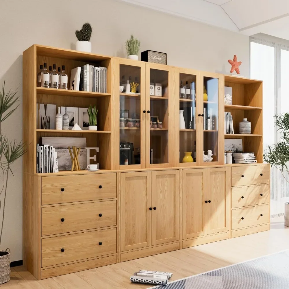 خزانة كتب مقاس 71 بوصة، أرفف كتب حديثة من 3 طبقات و3 أدراج كبيرة، خزانة ملفات خشبية مع رف تخزين مفتوح بوفيه Meubles #5