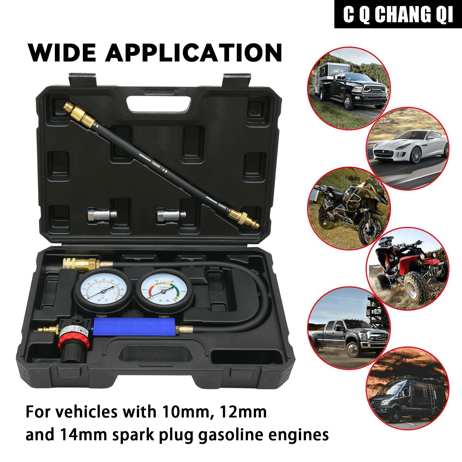 Zylinder-Leckage-Tester-Kit, Kompressionstester für Benzinmotoren, Dual-Manometer, Motorkompressions-Leckdown-Detektor für G