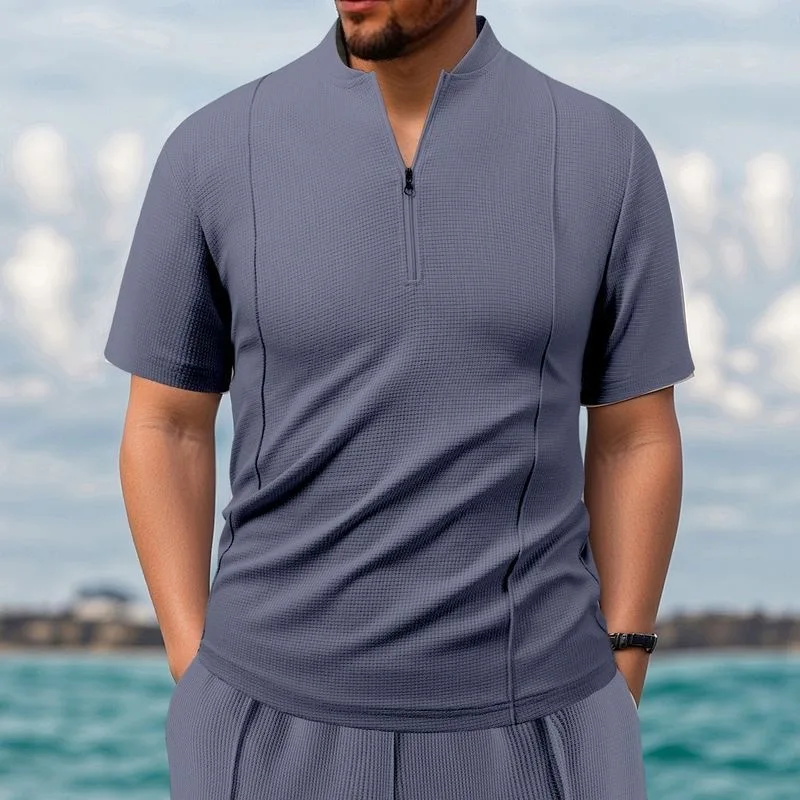 

Новинка лета 2025 года, вафельный летний костюм, шорты, костюм-футболка, мужской летний повседневный костюм, свободный комплект из двух предметов