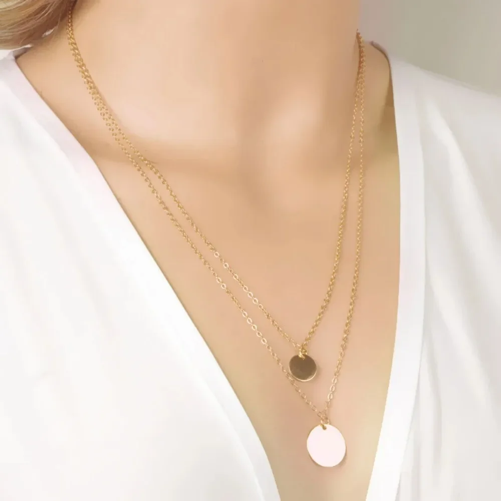 FSUNION 2025 New Double Layered Sequin Strand Pendant Necklace Layering Disc Boho Beach for Women Fashion Jewelry Gifts