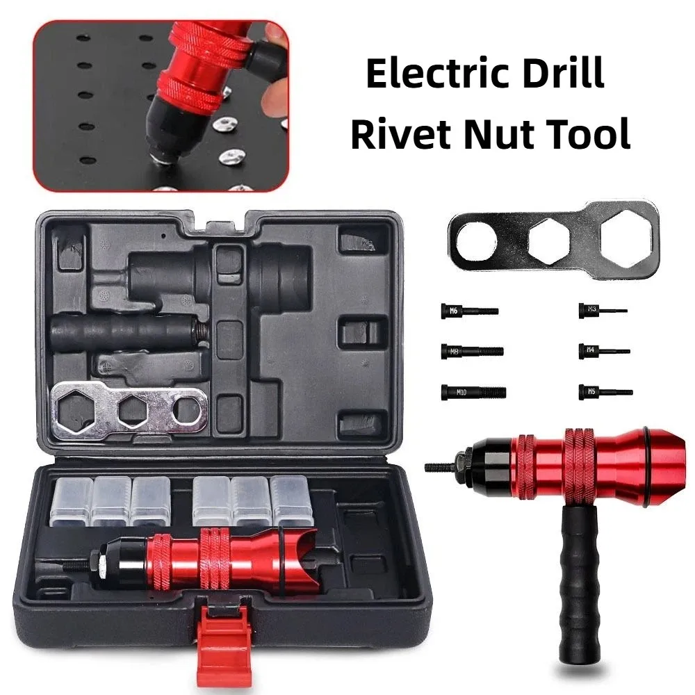 M3 M4 M5 M6 M8 M10 Rivet Nut Tool Adapter Tool Box Aluminum Alloy Electric Drill Rivet Nut Tool Cordless Rivnut Adapter