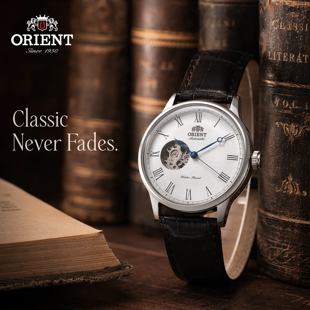 Reloj Mecánico Automático Orient para Hombre, Diseño de Corazón Abierto, Números Romanos, Correa de Cuero, Reloj de Pulsera para Negocios