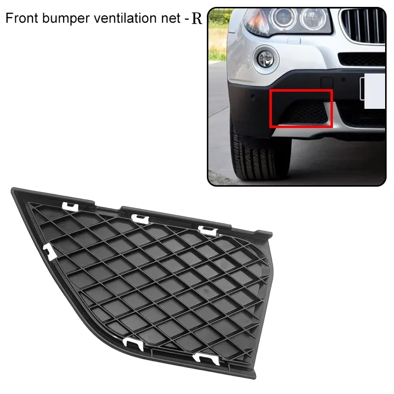 Rejillas Inferiores Para Parachoques Delantero BMW X3 E83 Facelift (2007-2010) – Par De 2, ABS Negro