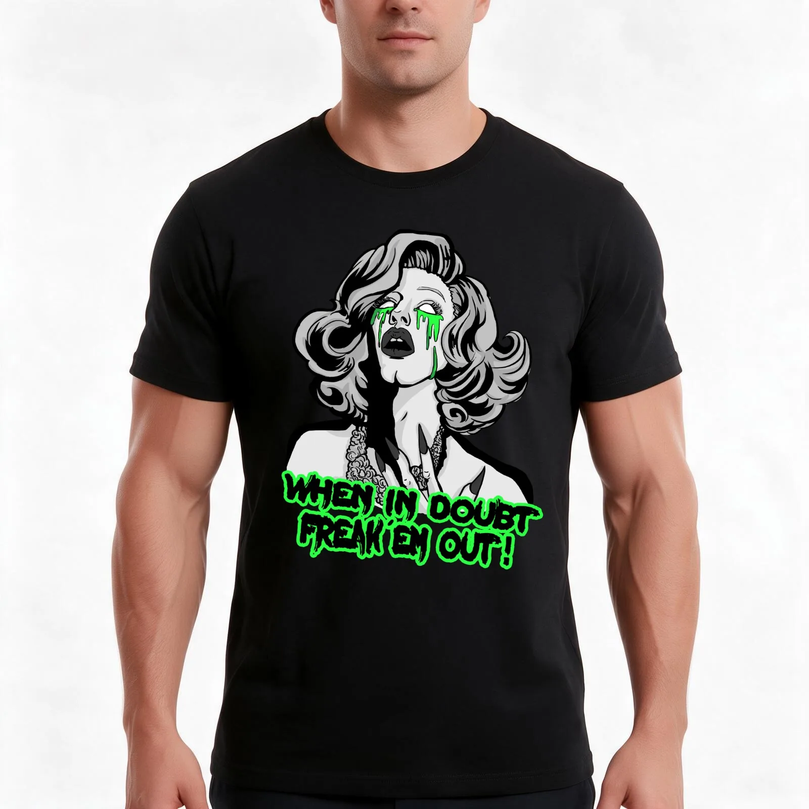 SHARON NEEDLES Where in doubt FREAK em out BW T-Shirt Summer Casual Cotton Tee Oversized Streetwear Tops Unisex Men Women