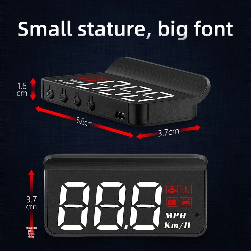 Car Head Up Display Compatible with OBD2 Diagnostics for Speed Coolant Temp Voltage and Distance Tracking Functions