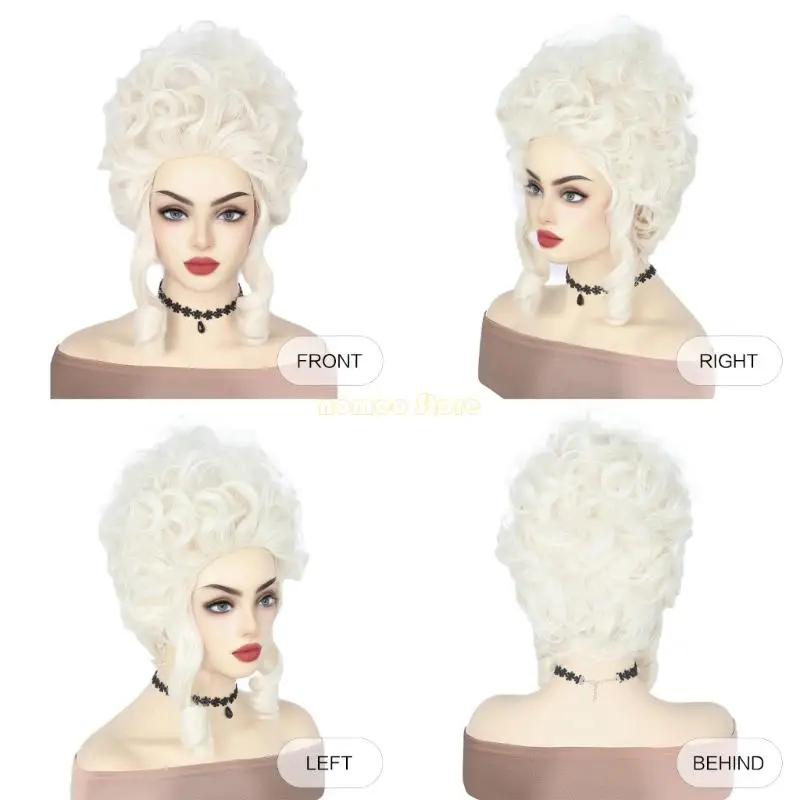 31BF Platinums Blonde Beehived Short Curly Blonde Beehived Heat Resistant Synthetic Queen Cosplay Halloween Costume