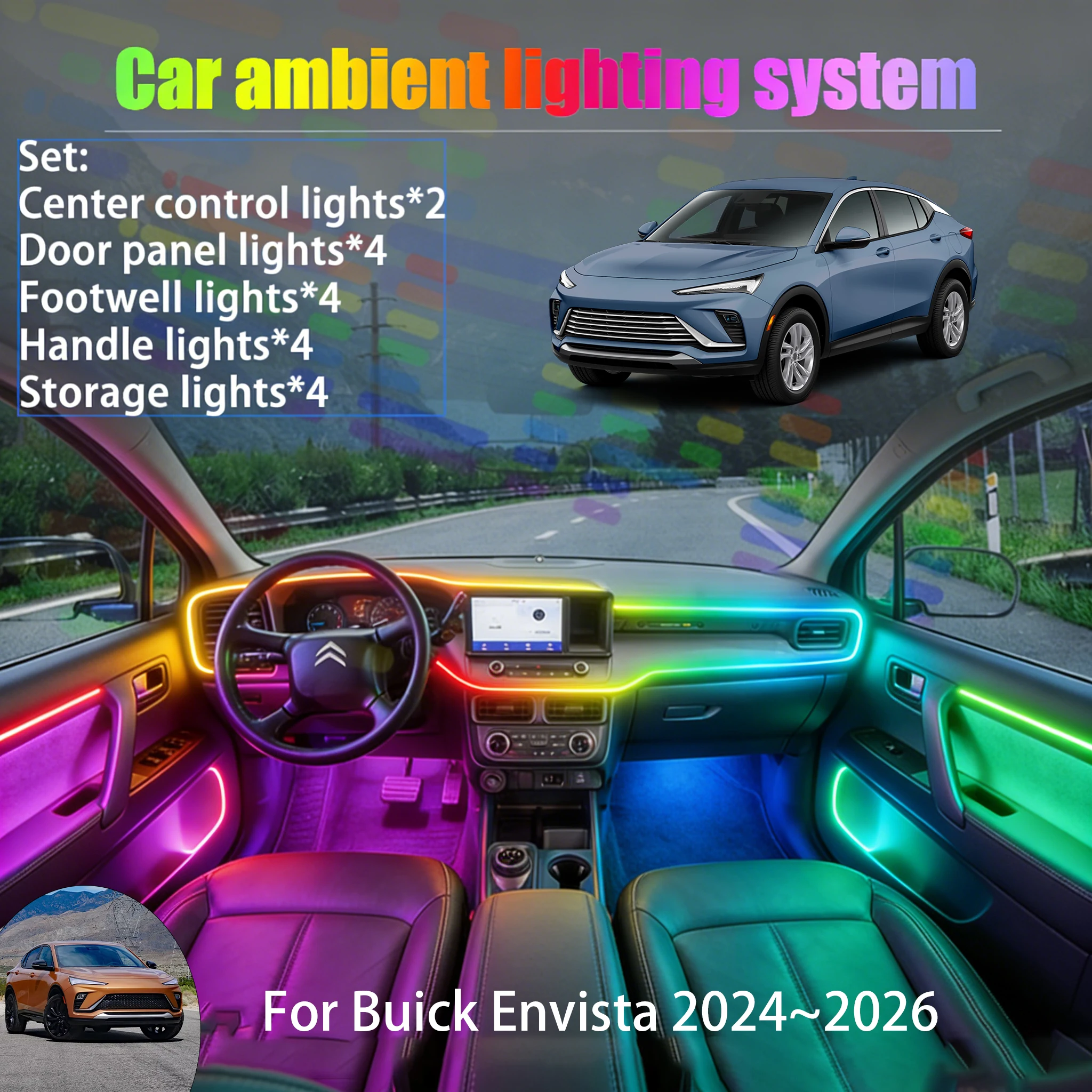 

For Buick Envista 2024~2026 9BQB 2/18 in 1 Car ambient lighting Led trunk interior led lights USB RGB Ensemble Streamer