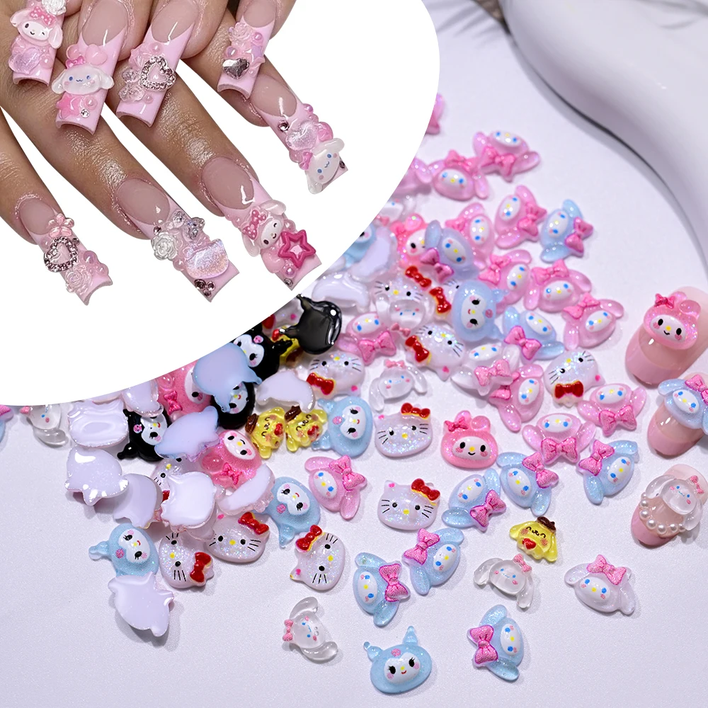 50 Stück Kawaii Hello Kitty Sanrio Nail Art Charms Cinnamoroll Melody Kuromi Nageldekorationen Y2K Japanische Anime Maniküre Schmuck