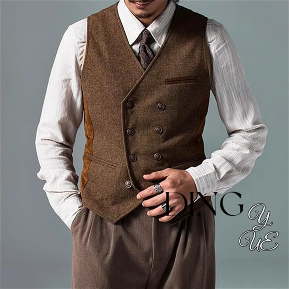 Men's Fashion Double Breasted Vest V-neck Casual Gentleman Waistcoat Wedding Business Suit Vest