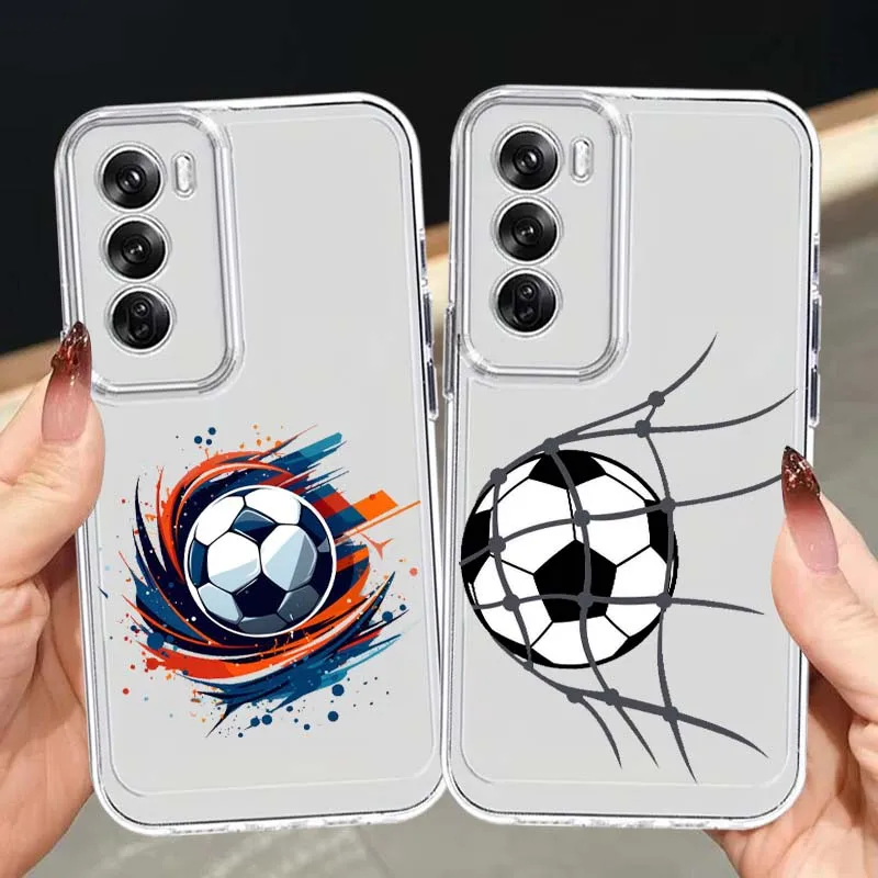 Football Art Pattern Phone Case For OPPO A11 A16 A55 A56 A57 A72 A52 A73 A74 A54 A76 A78 Find X5 X6 X7 Ultra Pro 5G Transparent