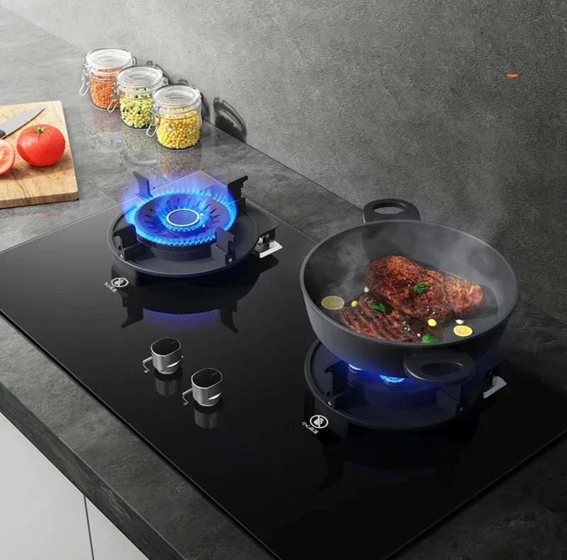 Estufa de gas con tapa abatible, cocinas de gas inteligentes LPG, batería superior de vidrio, estufa de gas de 2 quemadores para cocina