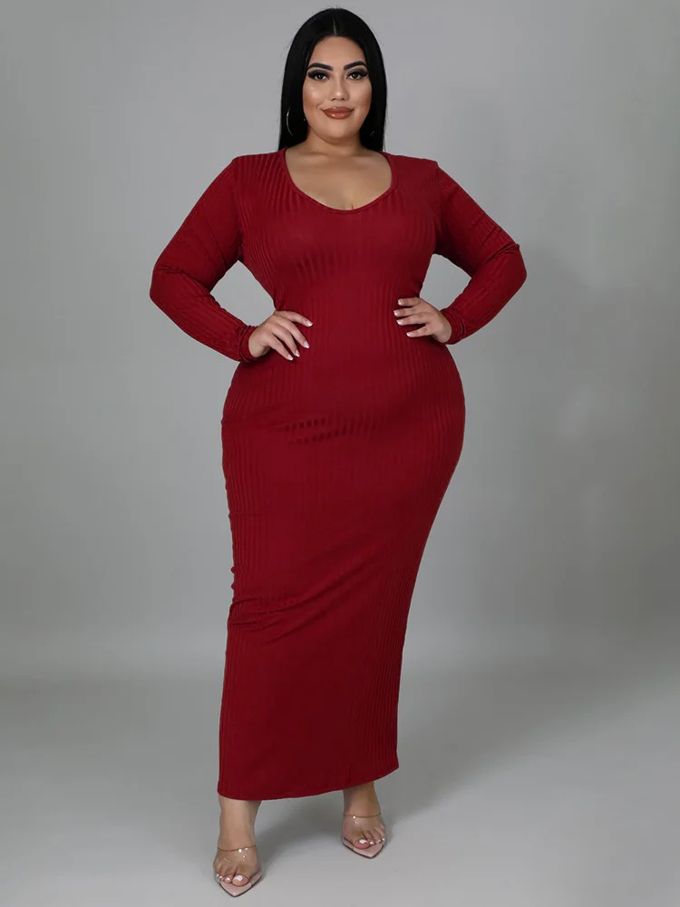 Wmstar Plus Size Women Dresses 5xl Super Stretch Ribbing Sexy Hollow Out Back Bandage Elegant Maxi Dress Wholesale Dropshipping