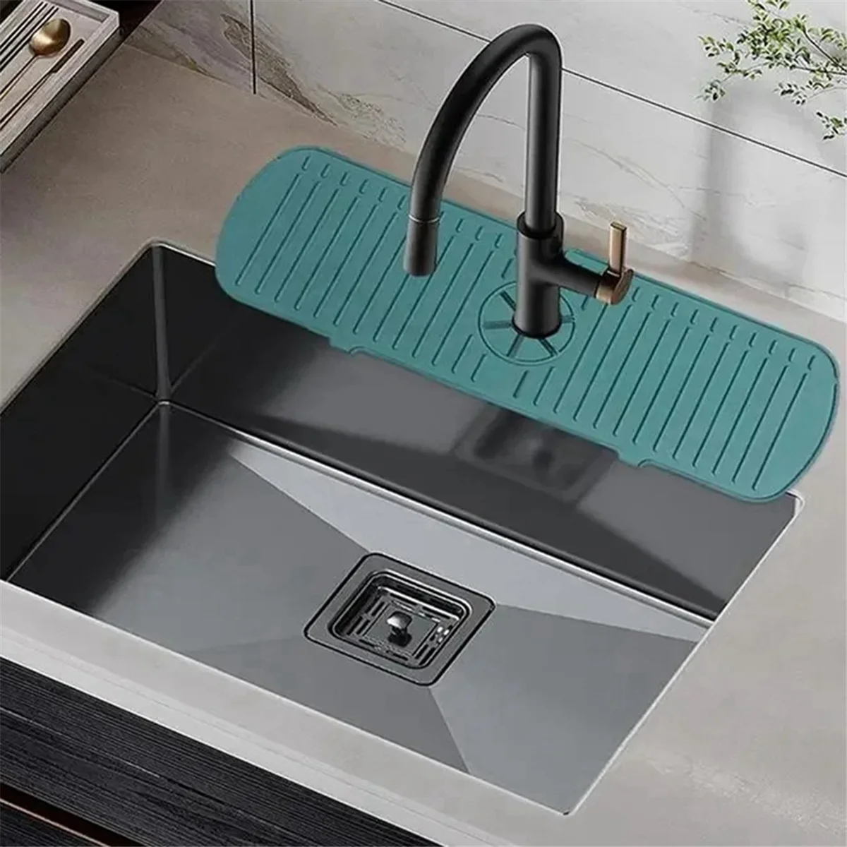 HHTL 2 uds almohadilla contra salpicaduras para grifo de cocina, alfombrilla protectora de silicona para grifo, almohadilla de drenaje, Protector de encimera (61x14,5x0,5 cm)