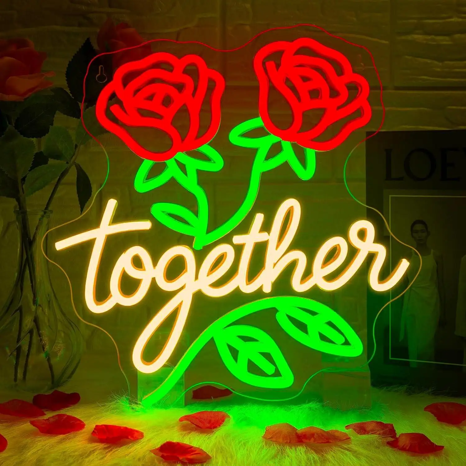 Together Rose Neon Sign Usb Powered Dimmable Led Light For Couple Bedroom Wedding Backdrop Cafe Salon Anniversary Party Display