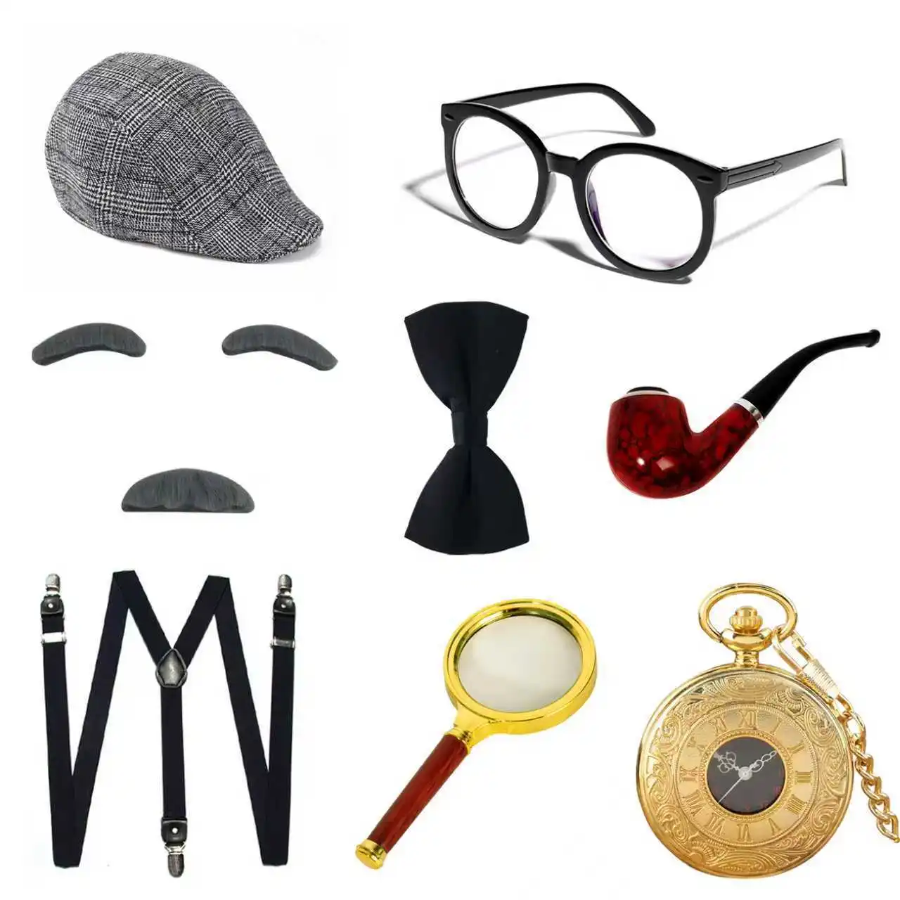 Accesorios de Disfraz de Anciano para el Festival de Halloween, Traje de Cosplay de Abuelo para Actuaciones en Escenario, Sombrero, Correa, Gafas, Barba