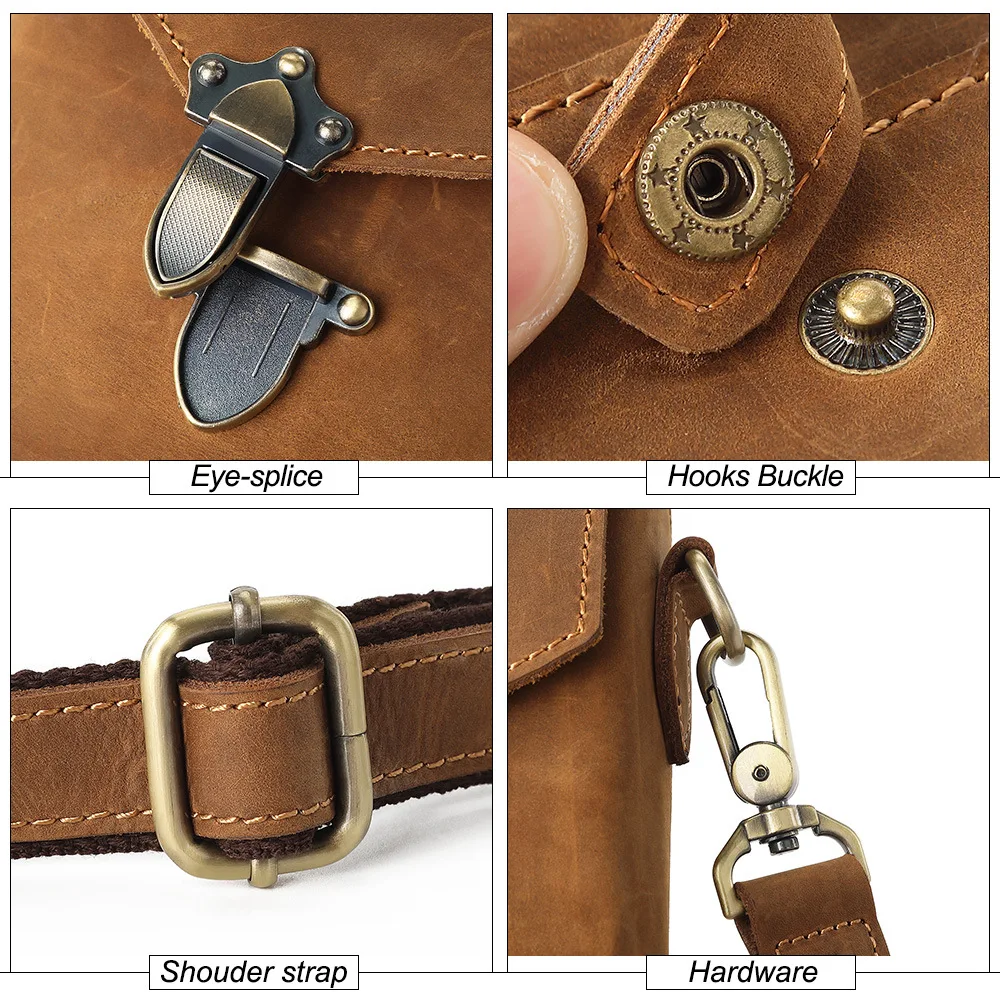 New Fashion Mens Leather Shoulder Bag Crazy Horse Leather Crossbody Bag Phone Belt Pouch With Shoulder Strap Waist Bag Crossbody