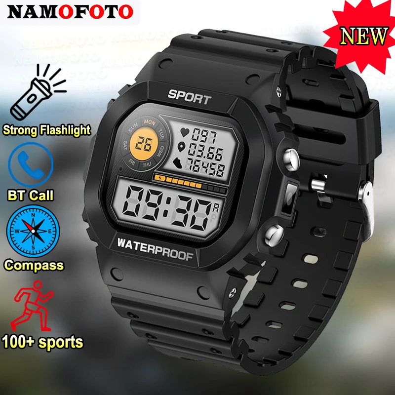 

New Smartwatch Men BT Call 1.75'' 100+ Sports Modes Life Waterproof Smart Watch SOS LED Flashlight Compass Heart Rate Monitor