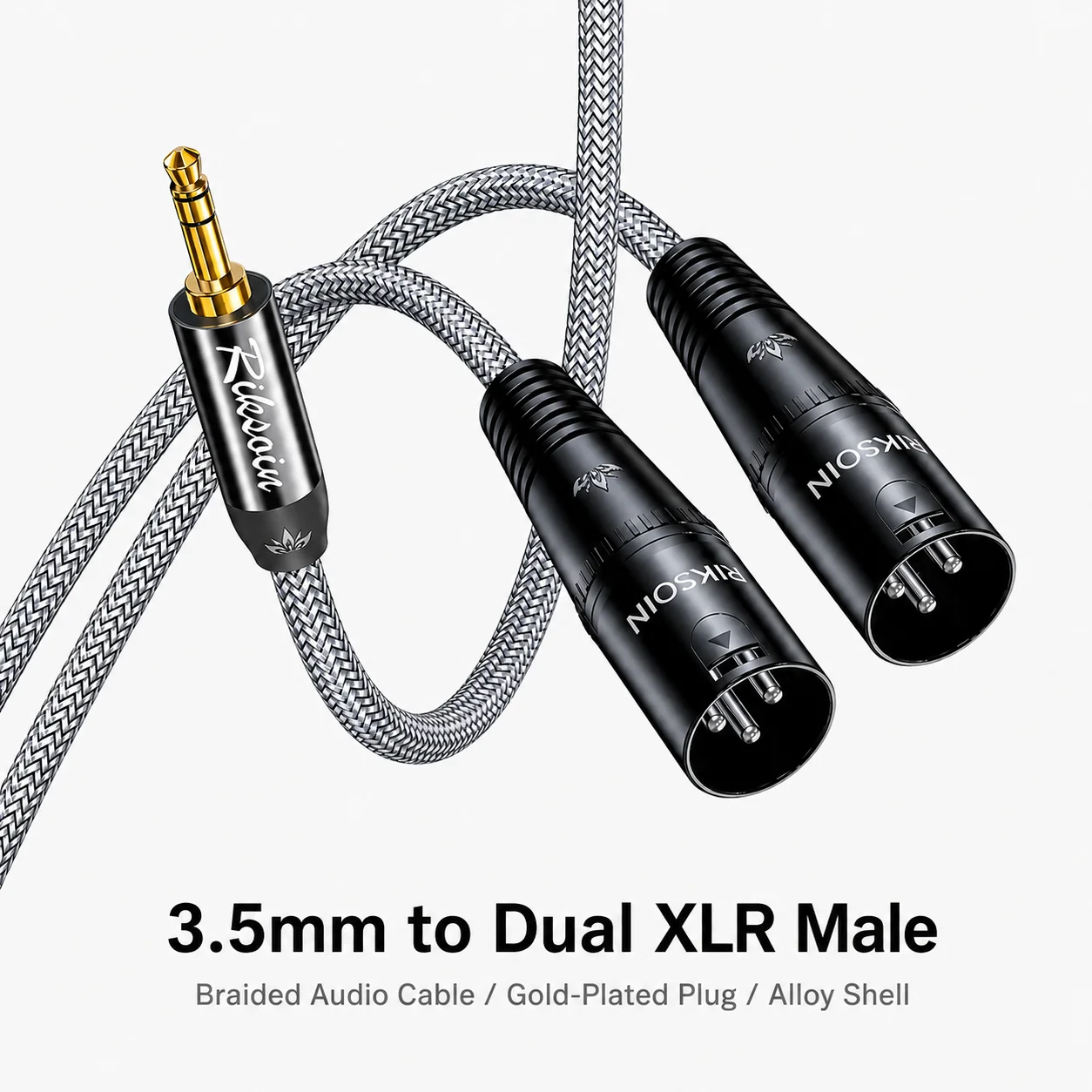 Riksoin 3,5-mm-auf-Dual-XLR-Audiokabel, AUX-Stereo-Splitterkabel für Mischpulte, Verstärker, Lautsprecher, Studio- und Heim-Audiogeräte