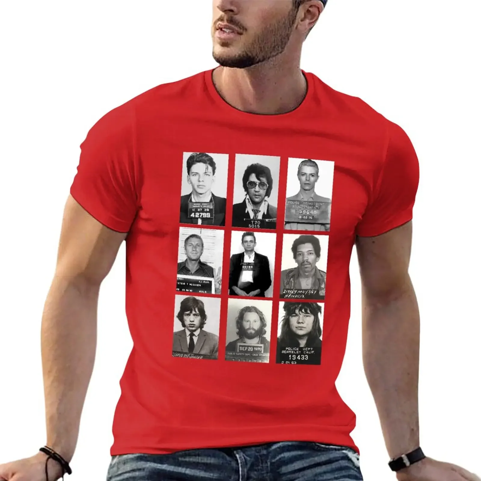 New Celebrity Mugshots Photography (Borderless) - Rock Stars And Actors - Celeb Photo Set Collage T-Shirt  men t shirt