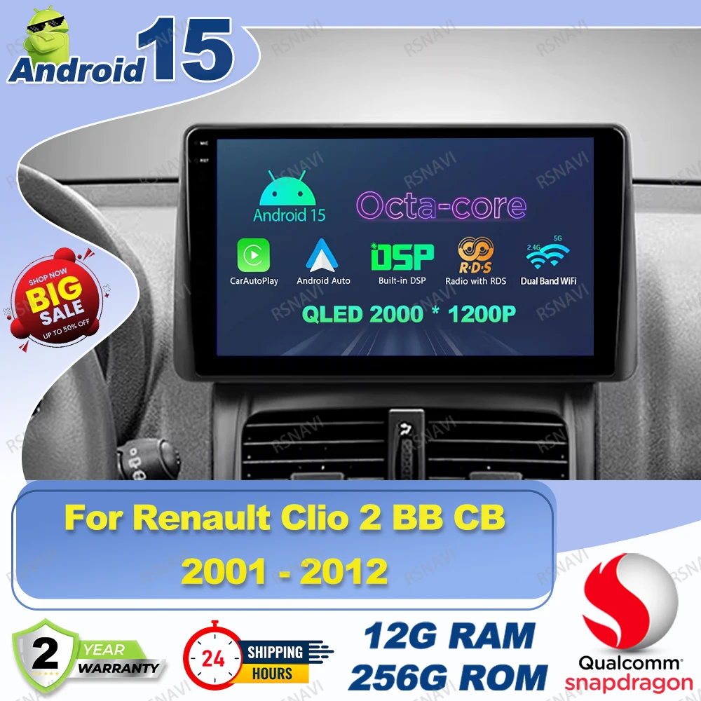 Android 15 Car Radio For Renault Clio 2 BB CB 2001 - 2012 Alfa Romeo Mito H7 Led Boat Accessories Motorcycles Automotive Tools