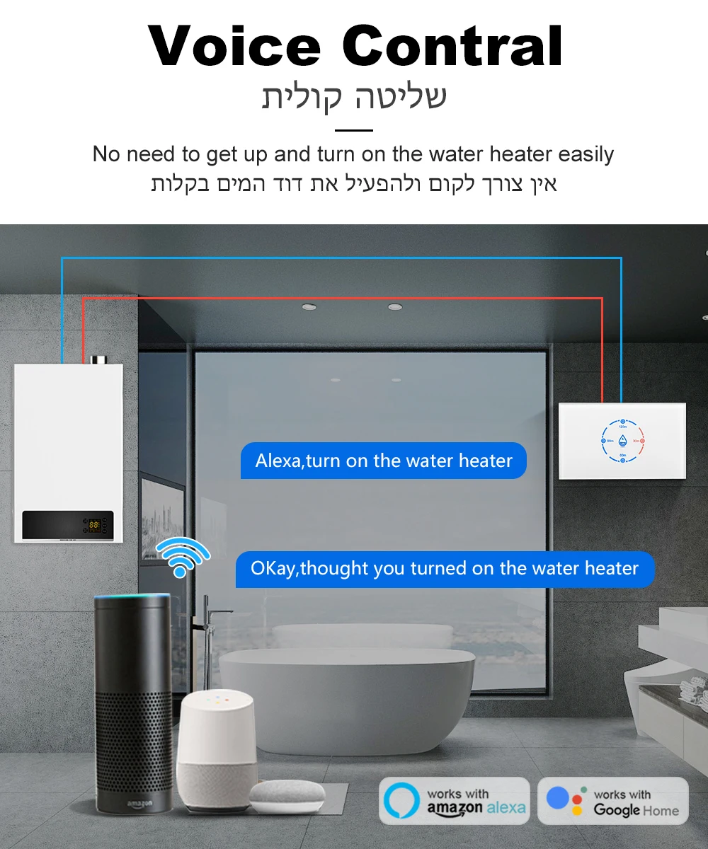 Tuya WiFi Boiler Switch Smart US 20A/40A Standard With Energy Monitoring Smart Water Heater Switch APP Voice Control Google Home