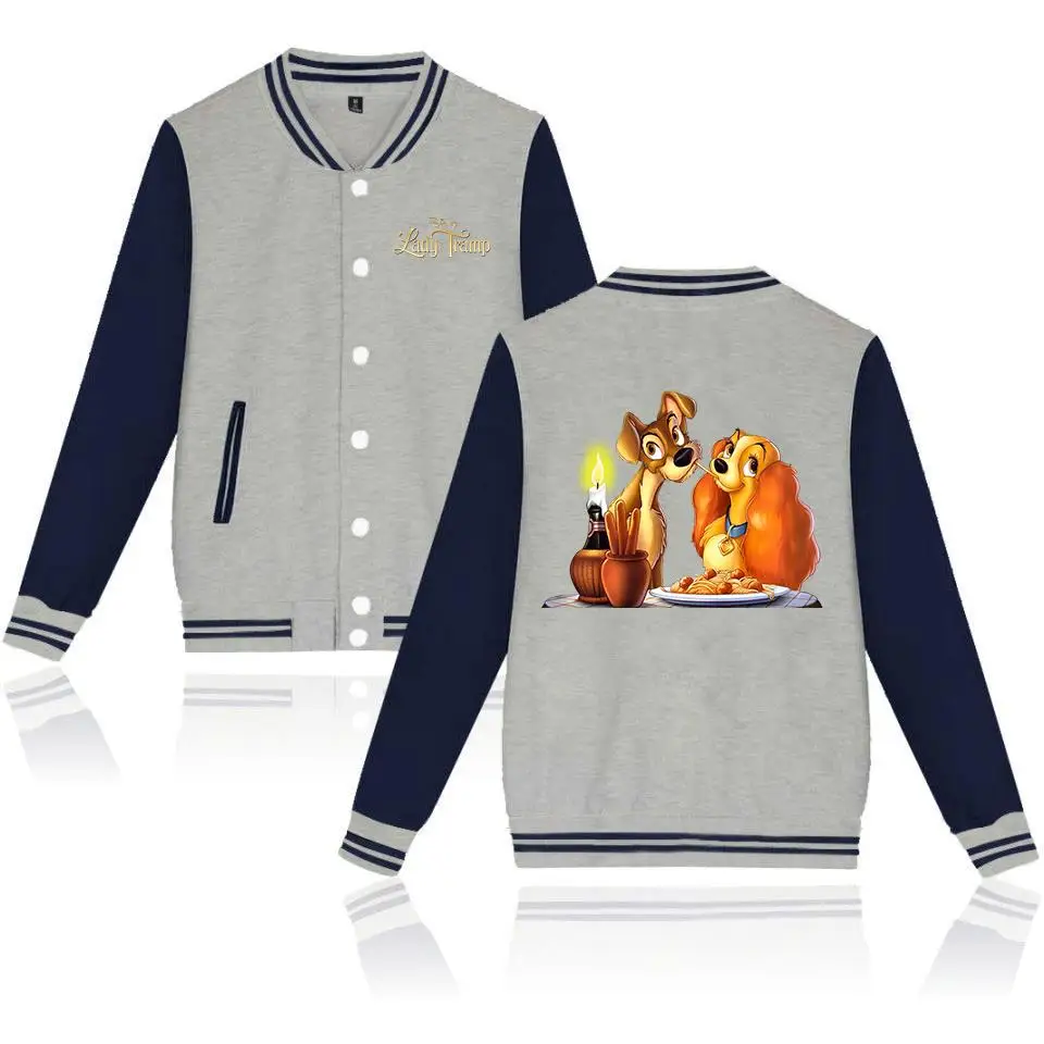 

Cartoon Lady and the Tramp Varsity Baseball Bomber Jacket Men Women Hip Hop Harajuku Jackets Kids Boys Girls Single Coats