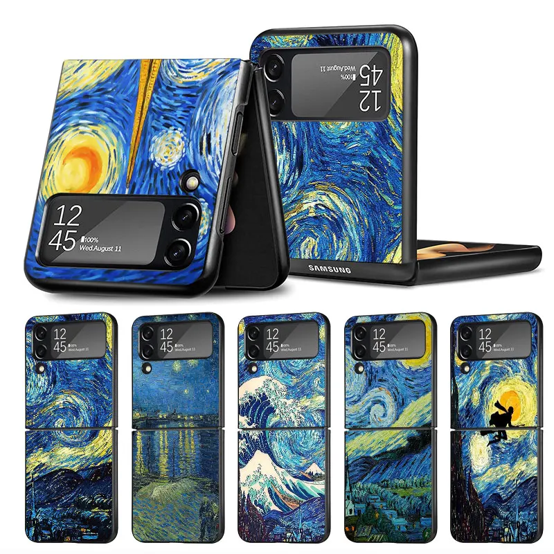 Phone Case for Samsung Galaxy Z Flip 3 zflip Z Flip 4 ZFlip6 5G ZFlip 5 Black Shockproof Cases Cover Van Gogh Starry Night Shell