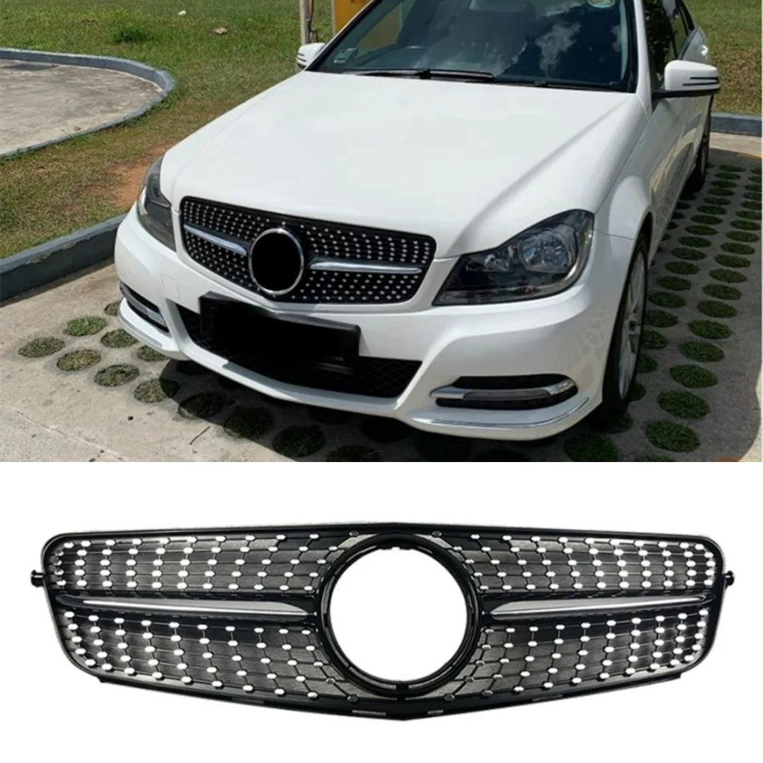 Front Bumper Grille Hood Grill Inlet Mesh Grid Replacement Tuning For Mercedes Benz C class W204 2007-2014 AMG GT Diamond Style view 4