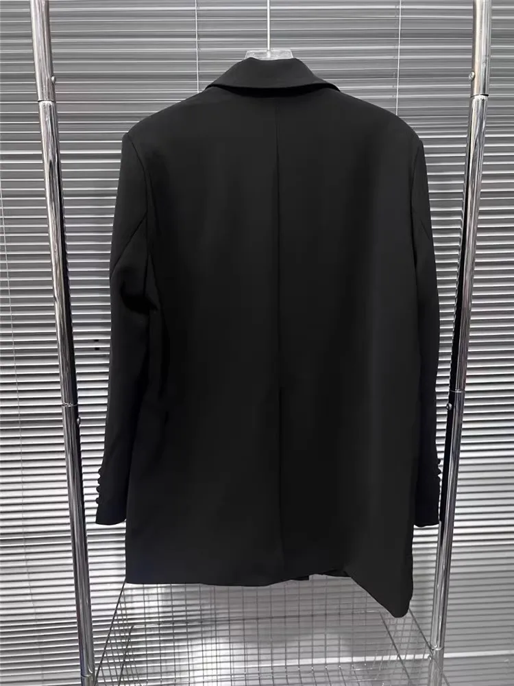 Vintage Designer Women Mid Long Blazer Jacket Fashion Autumn One Button Party Loose Fit Straight Suit Coat Office Work Blazers