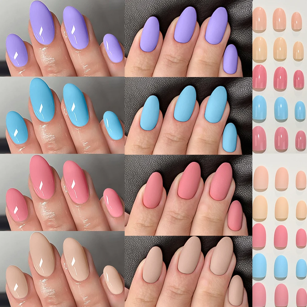 

288pcs/Box Colorful Glossy Matte Almond Press On Nail Summer Holiday Detachable Medium Full Cover False Nail Tips Fake Nails Kit