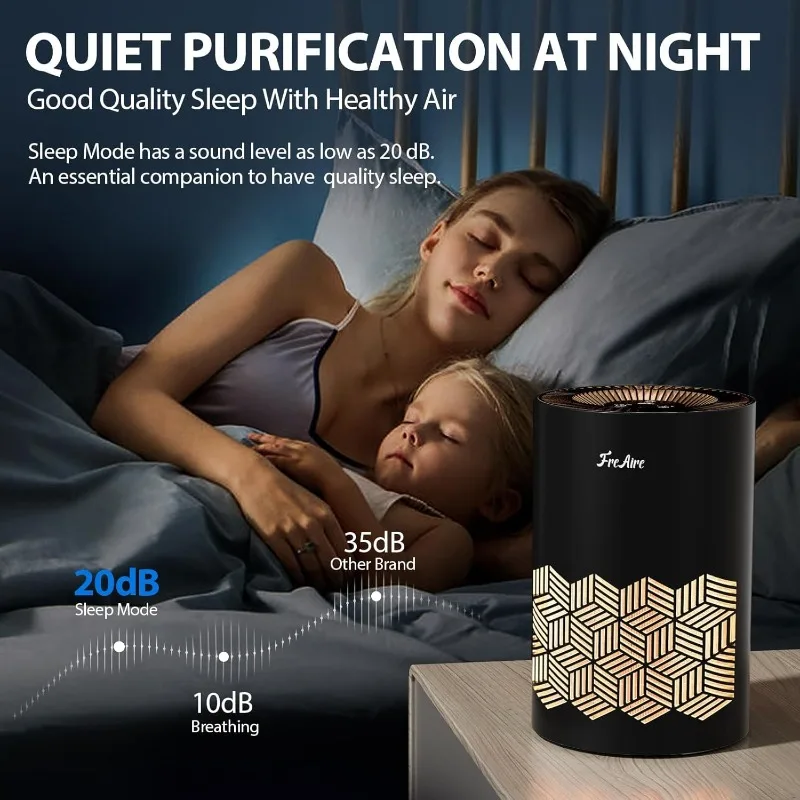 Purificatori d'aria, purificatore d'aria HEPA per camera da letto con luci RGB Purificatori d'aria per polvere Animali domestici Fumo Polline Odore di squame, porta