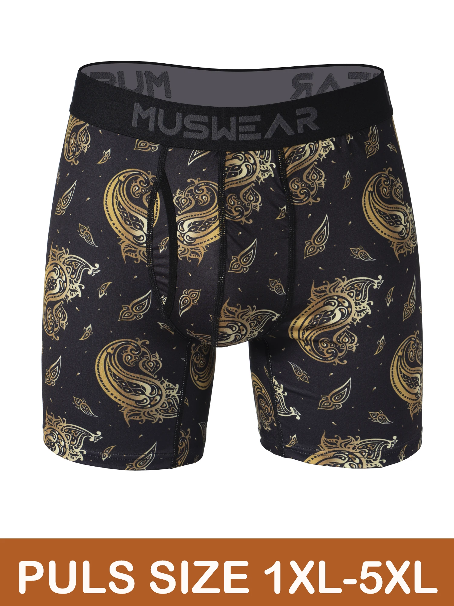 

MUSWEAR-1pc plus Size Men's Boxer Briefs Side Opening Double-Sided Brushed High Elasticity Quick-Drying All-Over Print Underwear