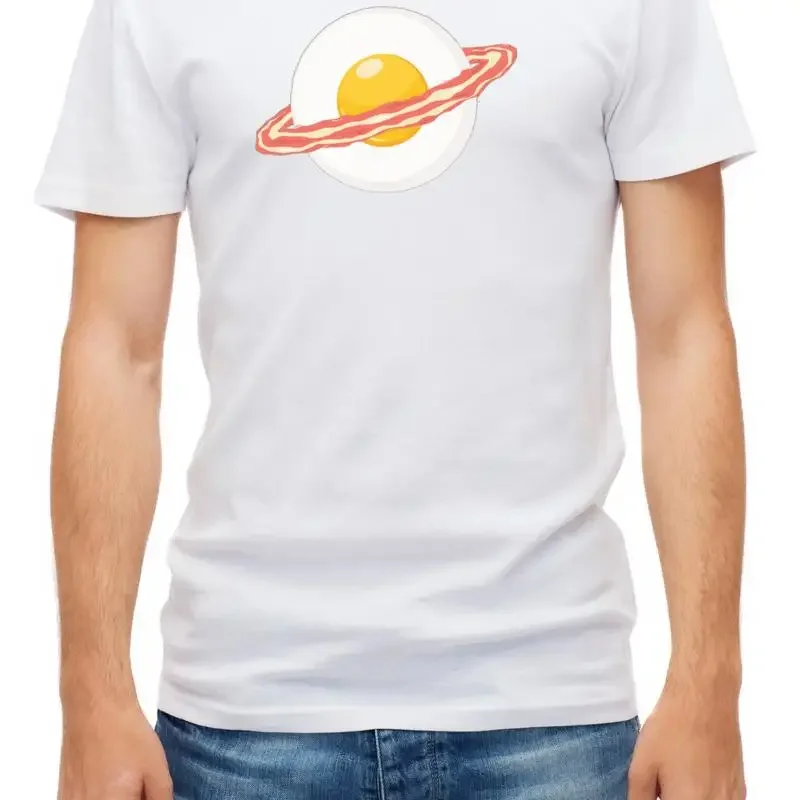 Scrambled Eggs Bacon Saturn Style Drawing  White Men's T Shirt F403