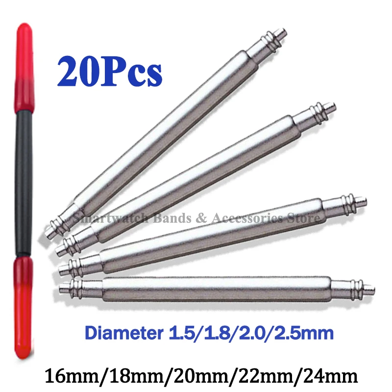 20pcs 1.5/1.8/2.0/2.5mm Diameter Watch Band Spring Pins Watch Repair Tool Metal Steel Spring Bars Link Pins for 16/18/20/22/26mm