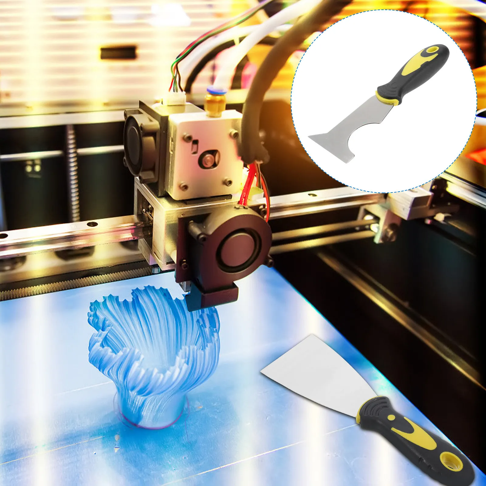 

3D Printer Removal Tool Stainless Steel Heat Treated Ergonomic Handle Hot Bed Scraper Shovel 3D Printing Spatula Build Plate