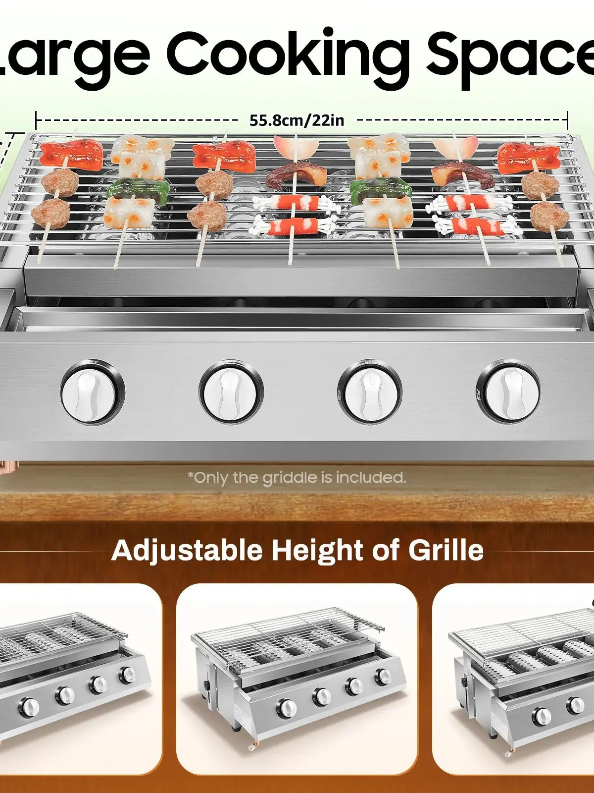 Professioneller 4-Brenner Edelstahl Tischgrill oder Freistehender Gasgrill LPG 360 °   Drehbarer, verstellbarer Indoor/Outdoor-Grill