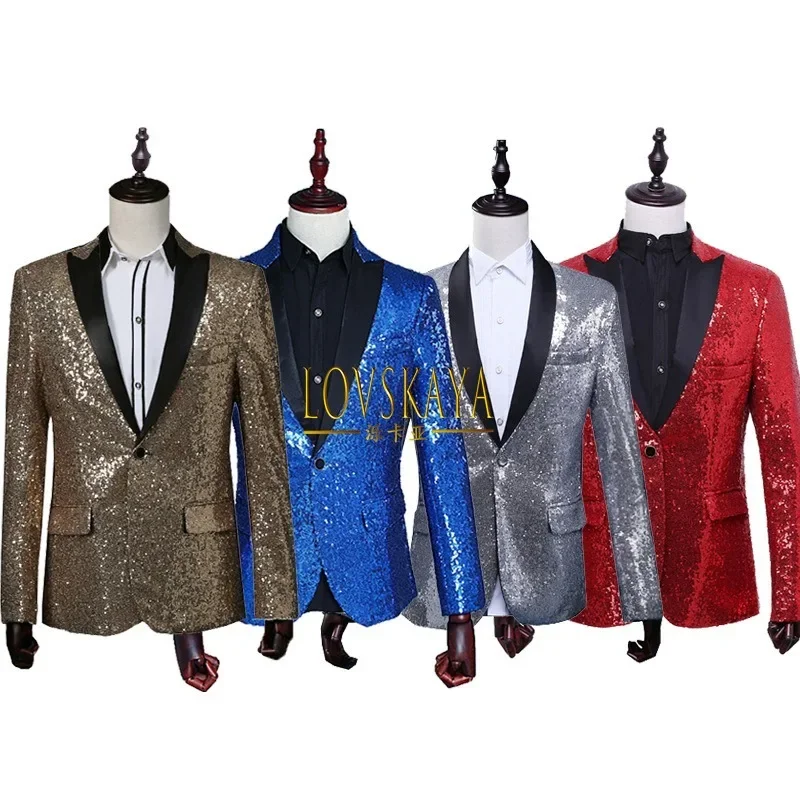 Golden sequin suit for men host and emcee jacket small suit for men shining stage performance dress