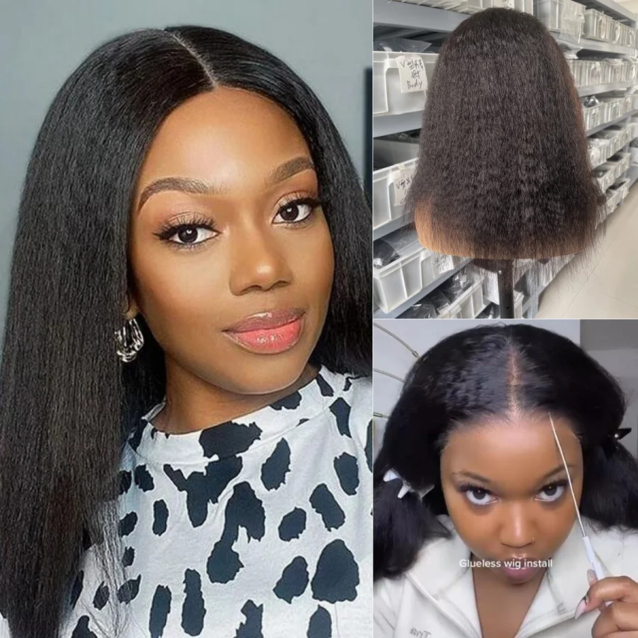 Glueless Wig Human Hair Ready To Wear Bob Wig Kinky Straight Human Hair Wigs 4x4 Hd Lace Human Hair Brazilian Wig On Sale