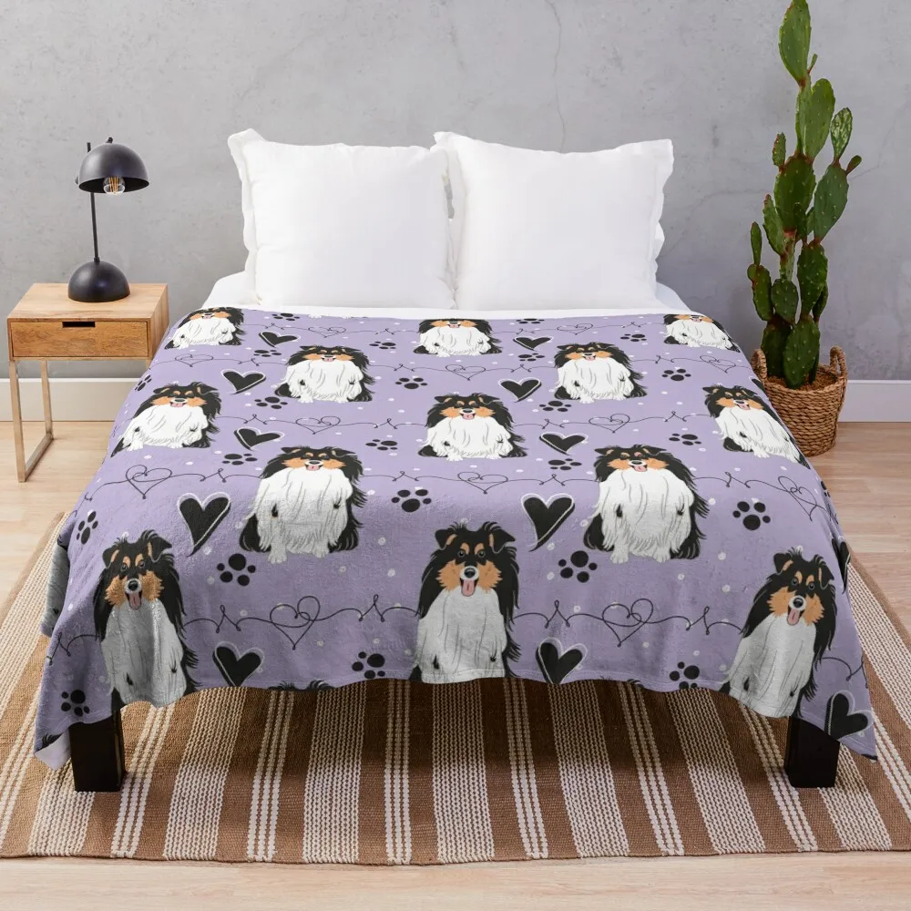 LOVE Tri Color Sheltie Dog Shetland Sheepdog Throw Blanket cosplay anime Soft Plush Plaid Blankets