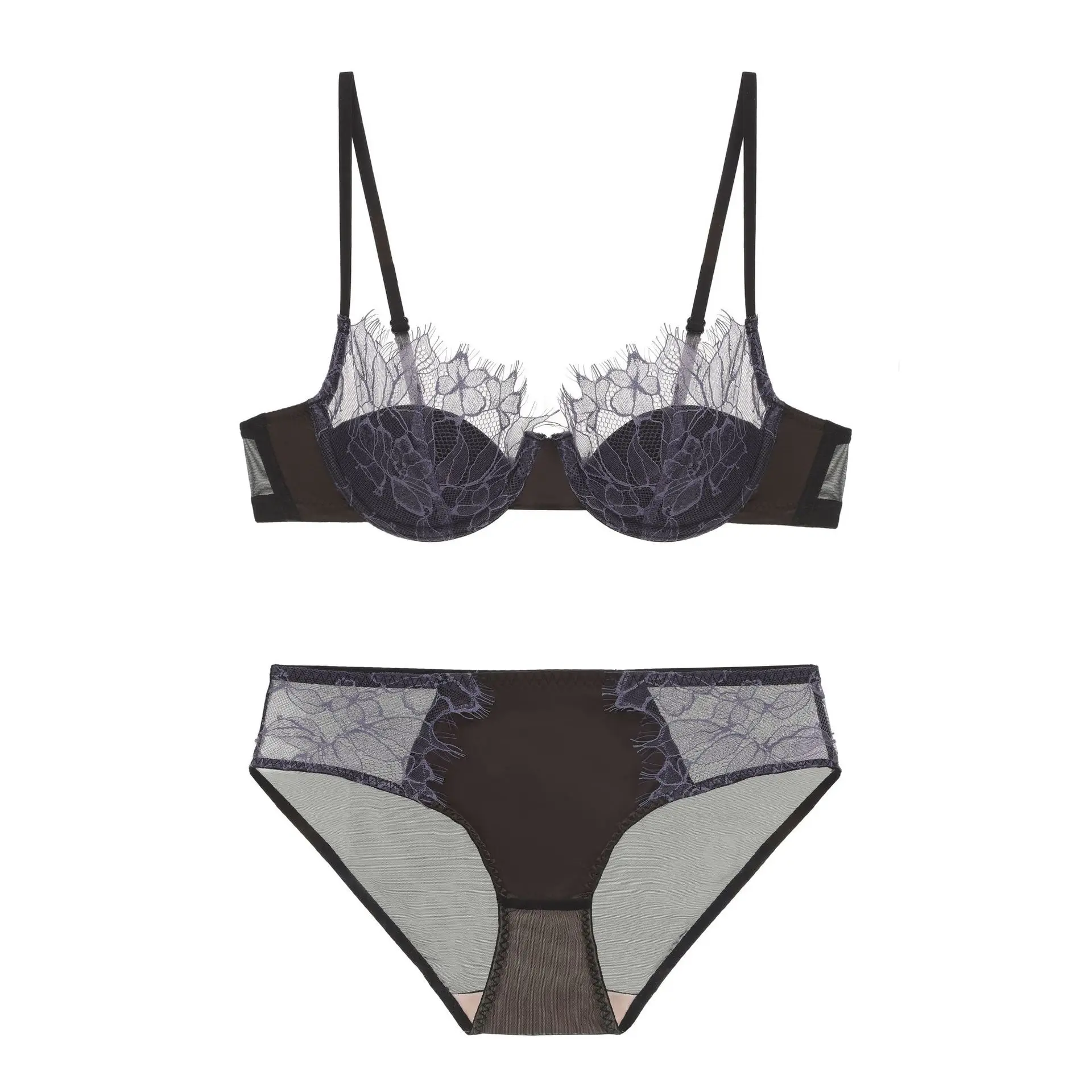 Lace Bra Set Women Thin See Through Lingerie Padded Push Up Padded Bra and Panty Set Elegant Ladies Brief Set Underwear