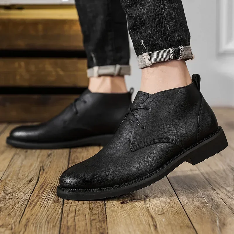 Mens Casual Business Office Formal Dress Chelsea Boots Shoes Genuine Leather Boot Black Ankle Botas Hombre Chaussure 2024