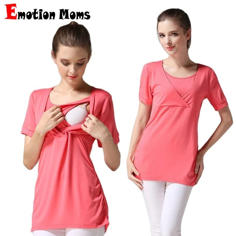 

Emotion Moms Short Sleeve Breastfeeding T-shirt Summer Maternity Fashion Soft Modal Nursing Top Pregnant Clothes