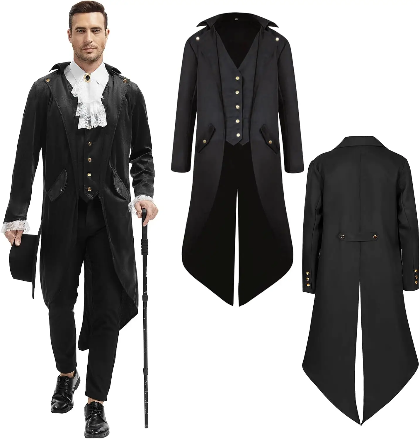 

Steampunk Jacket Gentlemen Men Renaissance Tailcoat High Collar Victorian Frock Coat Halloween Costumes for Boys