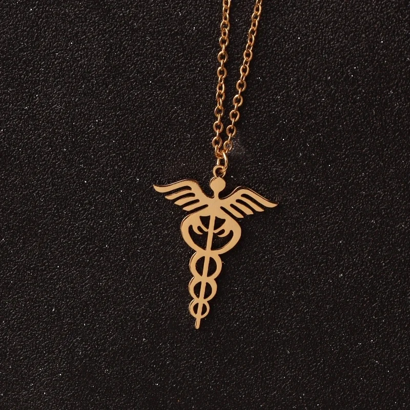 Staff Of Asclepius Pendant Necklace Scepter Stainless Steel Caduceus Pendant Medical Jewelry Doctor Nurse Graduation Gifts